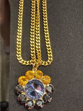 Tova Gold Layered Floral Crystal Pendant Necklace